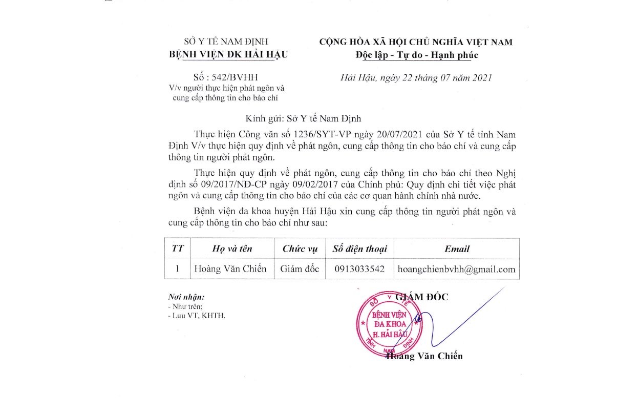 Thông báo về việc người phát ngôn và cung cấp thông tin cho báo chí